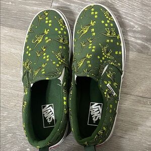 Vans Green Dinosaur Pattern Slip-Ons